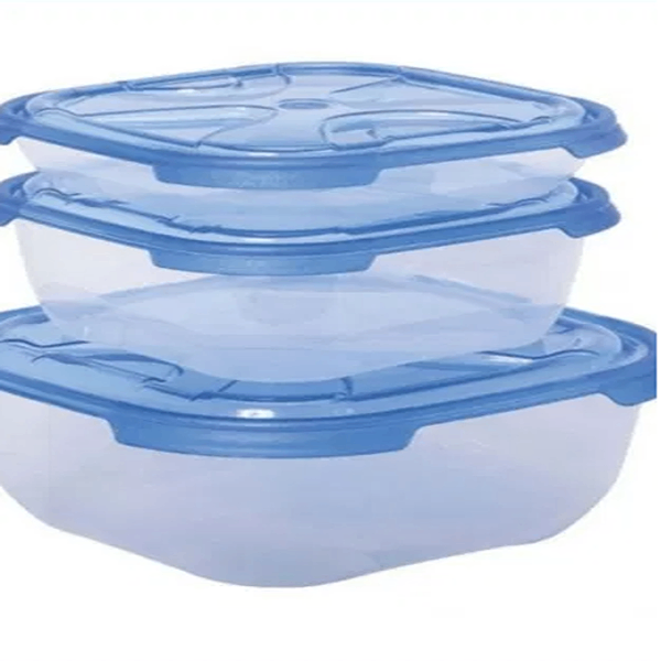 Set de 3 Caserole pentru Alimente,din plastic cu capac Patrata, Fresco