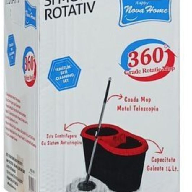 Set galeata cu  mop microfibra  rotativ și bat inox