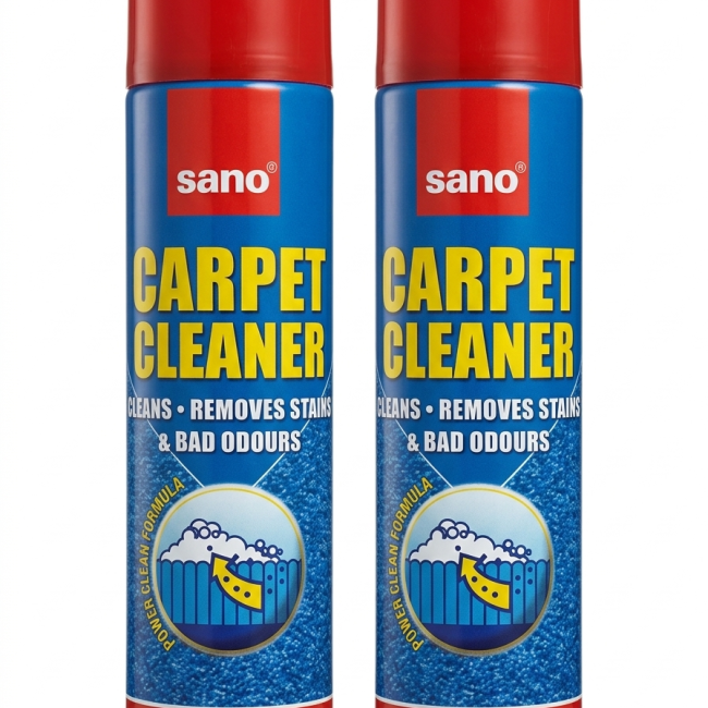 Două tuburi de spray Sano Carpet Cleaner.
Acesta este un sprai/spumă special destinat îngrijirii suprafețelor textile,