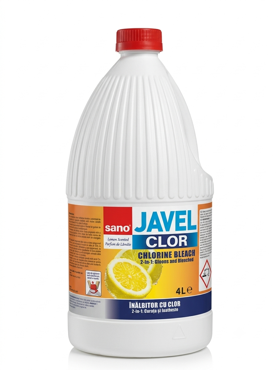 Sano Javel Clor – un înălbitor și dezinfectant menajer pe bază de clor cu parfum de lămâie, 4L