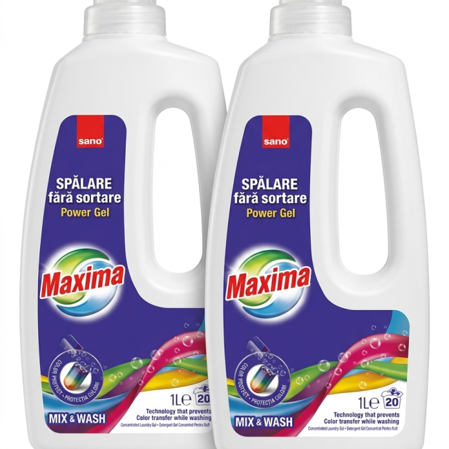 2 Sticle x 1L detergent lichid concentrat Sano Maxima Power Gel – Mix & Wash
