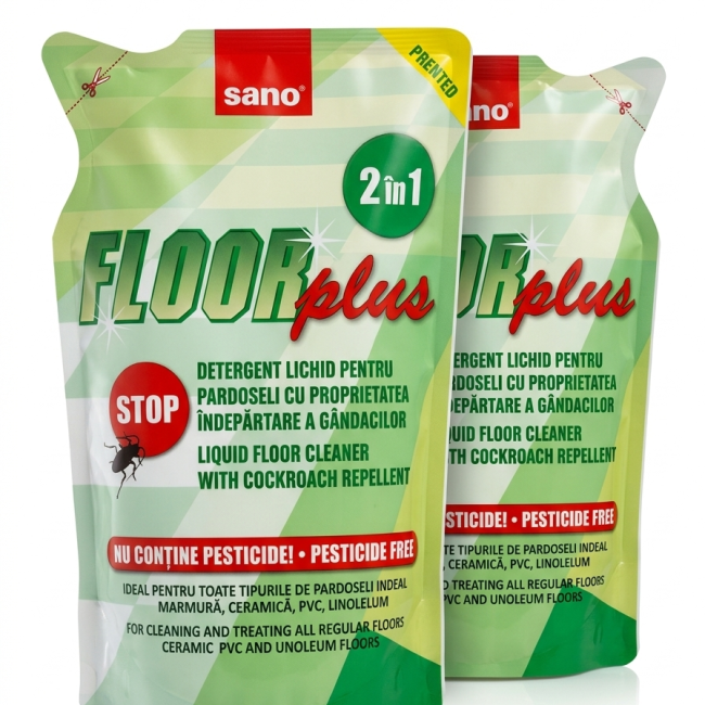 Două pungi de rezervă cu detergent lichid pentru pardoseli Sano Floor Plus 2 în 1, Antigandaci Fara Pesticide