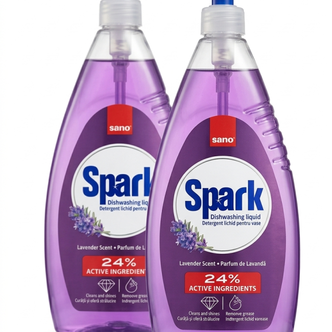 Două flacoane x 700ml Sano Spark- detergent lichid concentrat pentru spălat vase, cu miros de Lavanda