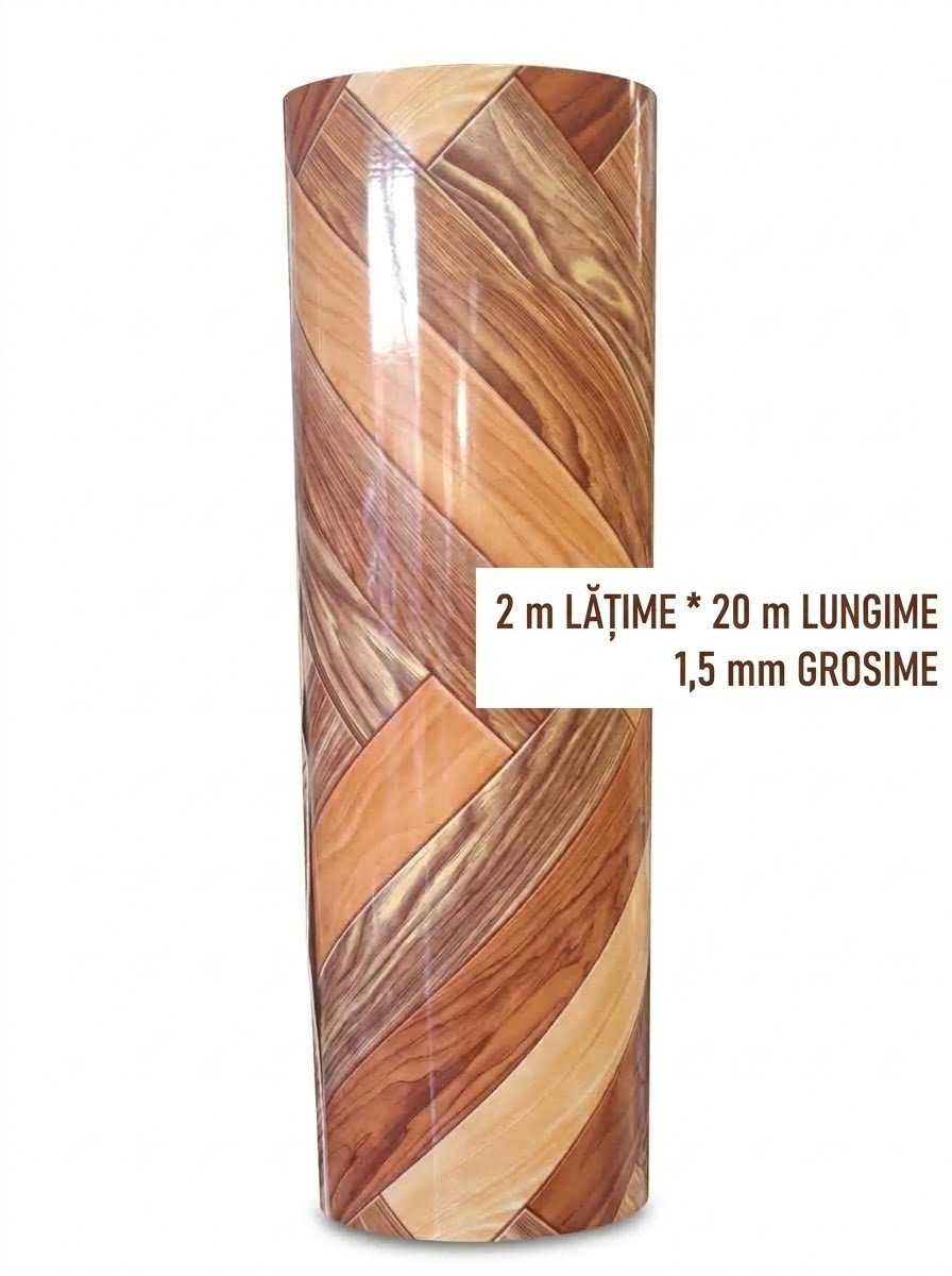 Linoleu Clasa medie 1,5mm grosime, 2m lat x 20m lungime, stil Parchet laminat lucios