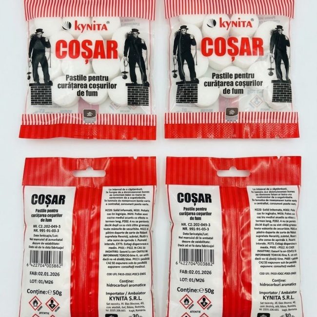Coșar” (producător Kynita) – pastile/bile pentru curățarea coșurilor de fum 4buc x 50gr.