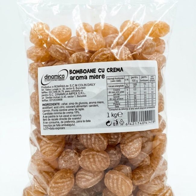 Bomboane- Dropsuri Clasice  Romanesti cu cremă aroma miere,  umplute cu cremă (minimum 18%) 1 kg/ punga