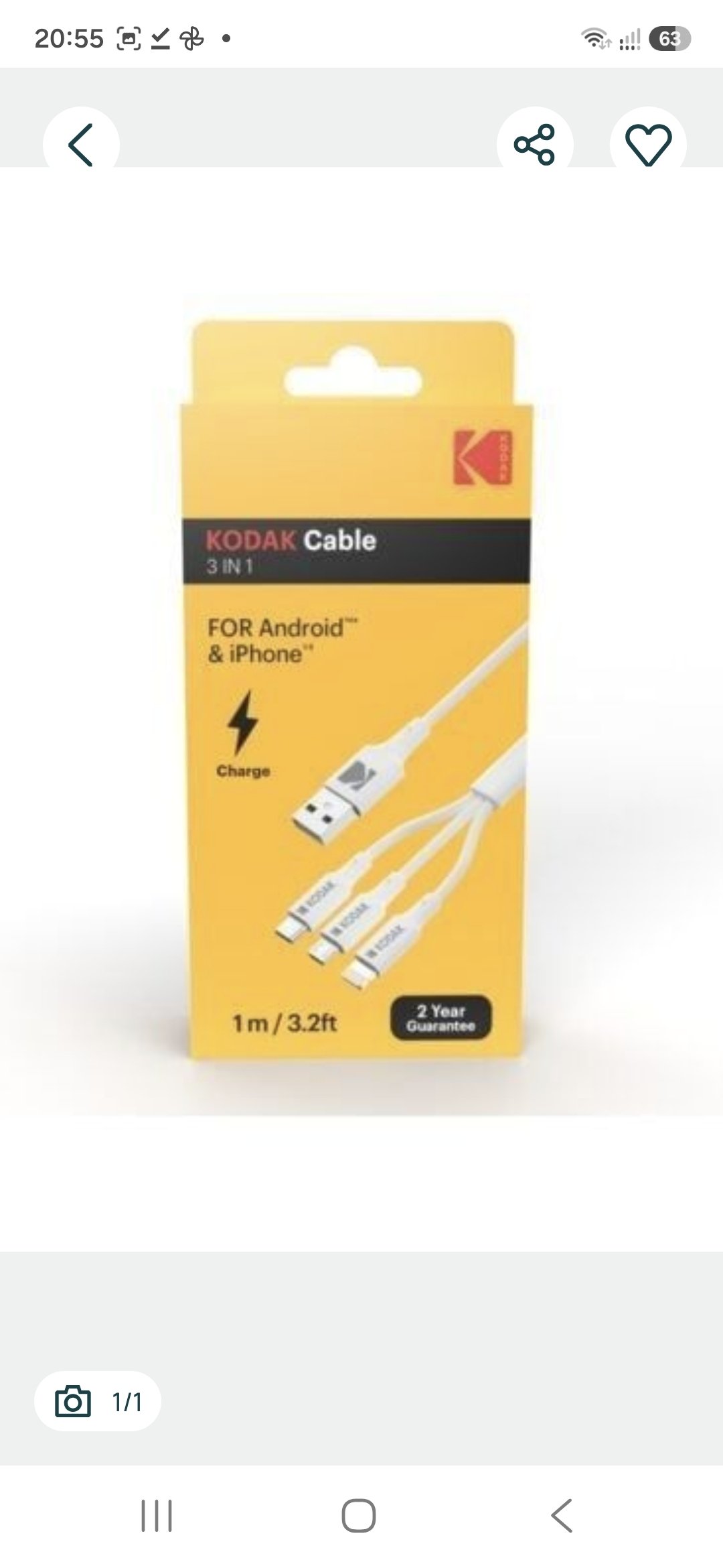 Cablul 2A, 3in1, micro USB, USB-C și Lightning, Kodak